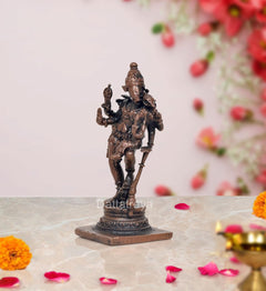 Copper Varaha carrying Lakshmi figurine, rear angle, 2.5 inch