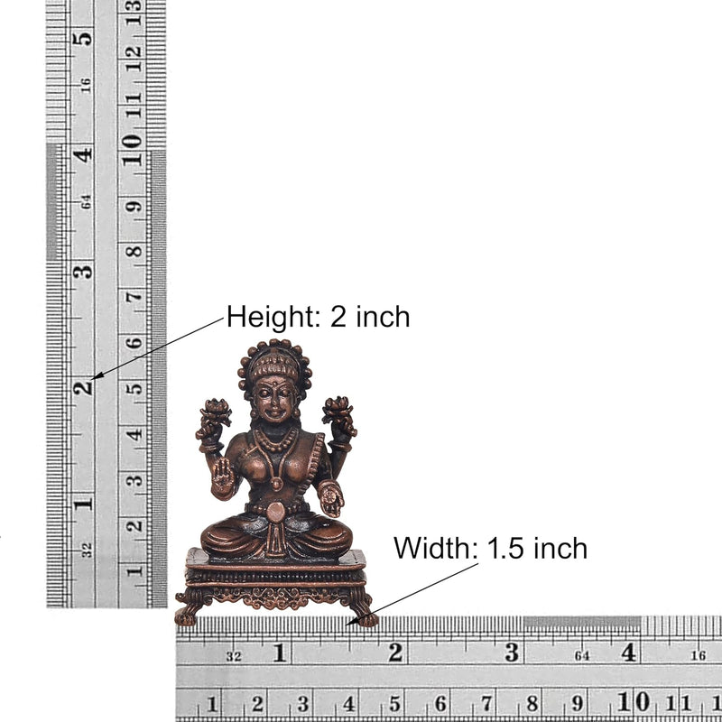 Copper Lakshmi Seated on Pedestal Laxmi Statue Idol Murti for Home Temple Office Mandir Pooja Decor, (Height: 2.5 Inch)