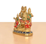 Brass Shiv Parivar idol side view, gold finish with floral multicolor attire