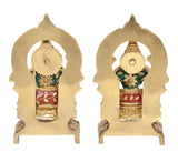 Brass Lakshmi and Ganesha statue backs with carved arch panels and detailed outfits