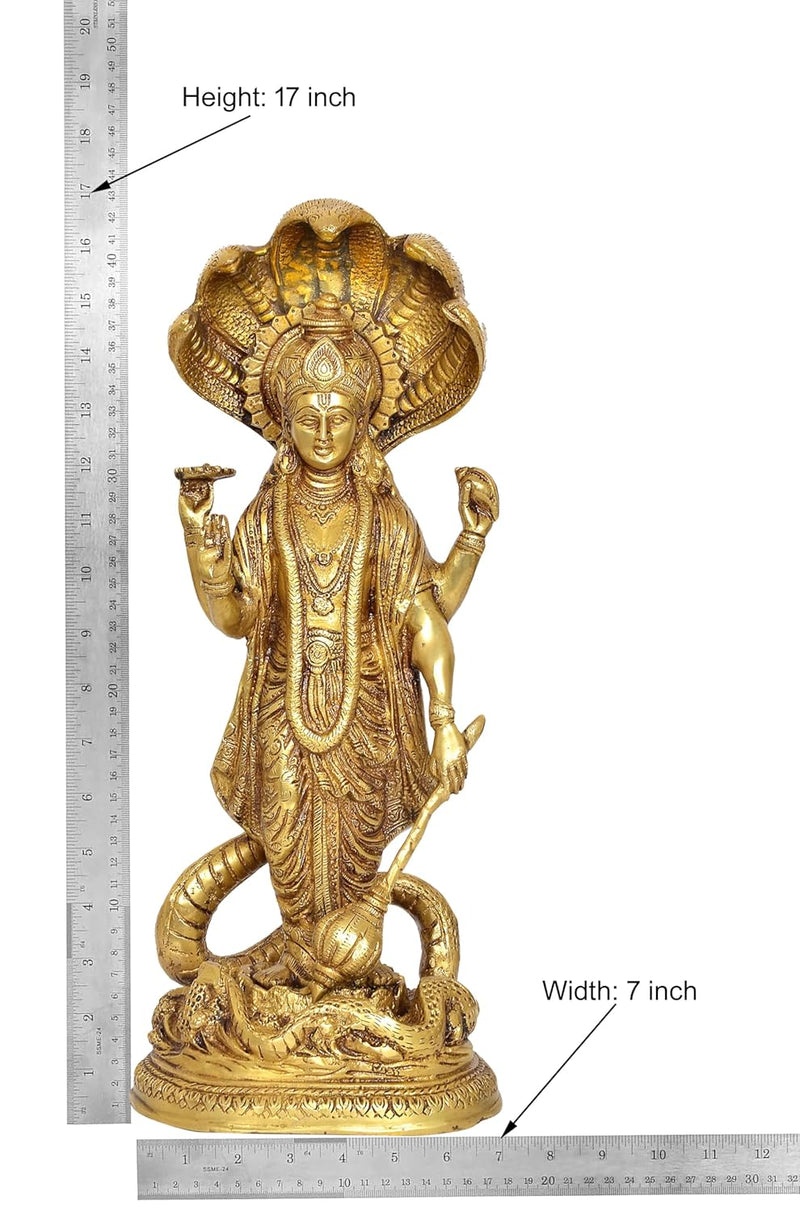 Brass Vishnu Standing Idol with Sheshanaag Vishnu Statue,for Home Decor and Pooja Mandir Temple (Height 17 Inch)