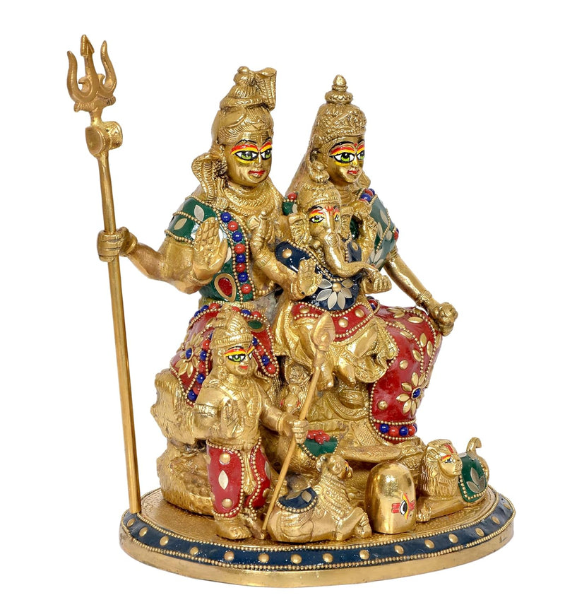 Brass Shiv Parivar Shiva Family Idol Family for Home Decor Mandir Pooja (Height 10 Inch)