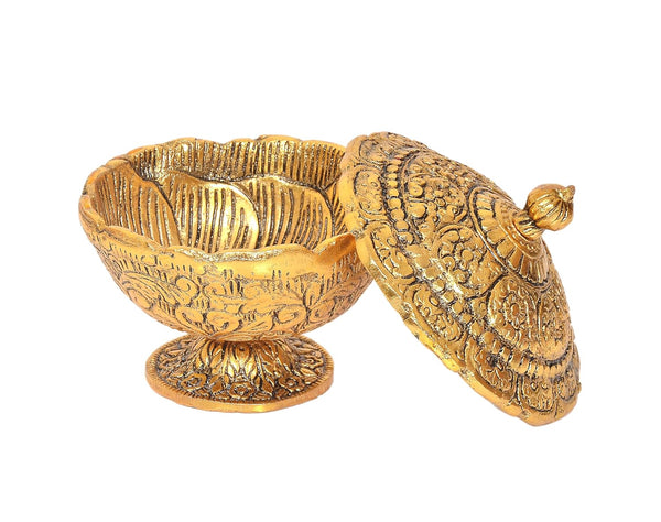 Metal Dry Fruit Bowl Showpiece Gold Polish for Home Decor Room Table & Gift Diwali,Raksha Bandhan (Height 4.5 Inch) Study Setting