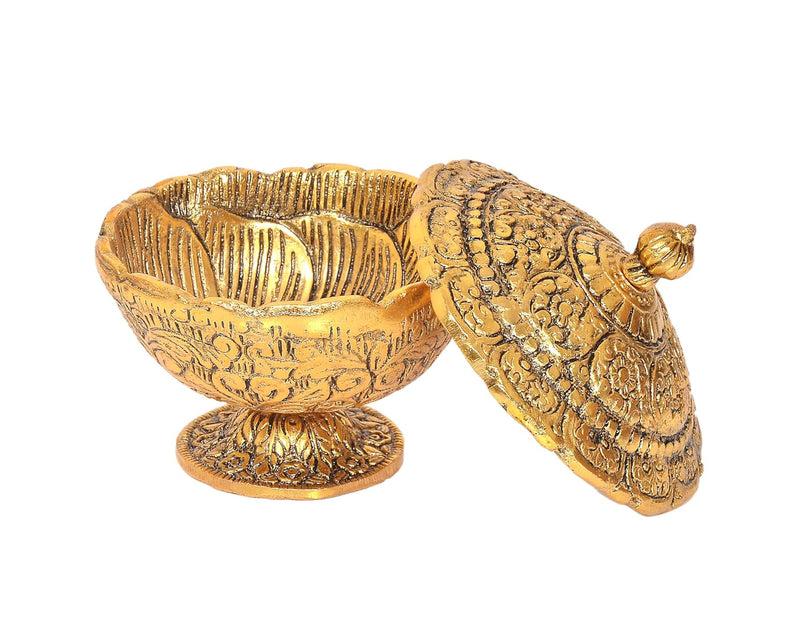 Metal Dry Fruit Bowl Showpiece Gold Polish for Home Decor Room Table & Gift Diwali,Raksha Bandhan (Height 4.5 Inch)