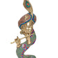 Brass Krishna Playing Flute with Peacock Mukut Idol Statue Sculpture for Home Mandir Pooja Decor Temple Gift (Height 21 inch)