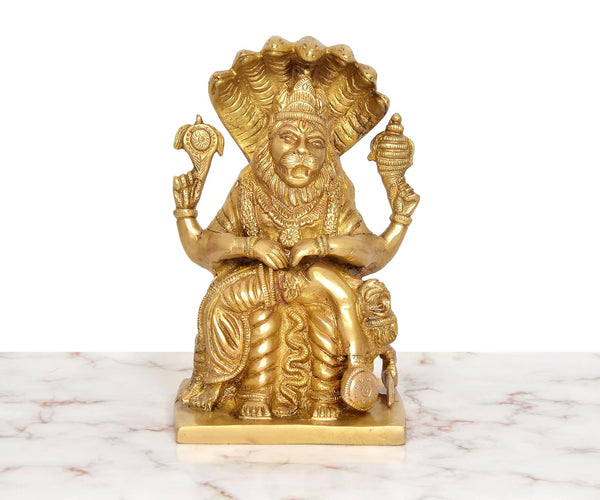 Brass Narasimha Statue defeating Hiranyakashipu (Height: 9 inch) Study Setting