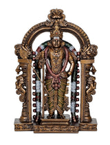 Resin Kartikeya Murti statue with detailed ornaments, raised arms and standing pose