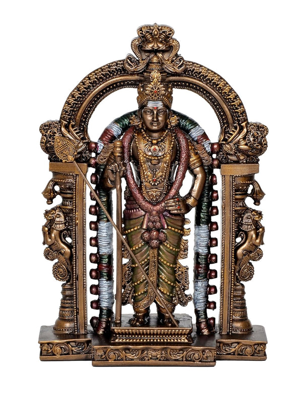 Resin Lord Swami Kartikeya Ji Kartik Statue with Peacock Murugan Subramanya Murti Height 8.5 Inch Entryway Setting