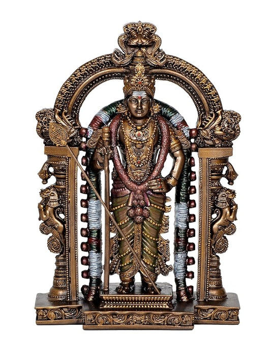 Resin Lord Swami Kartikeya Ji Kartik Statue with Peacock Murugan Subramanya Murti Height 8.5 Inch