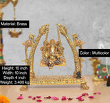 Brass Ganesha swinging jhula idol with multicolor meenakari work and ornate frame