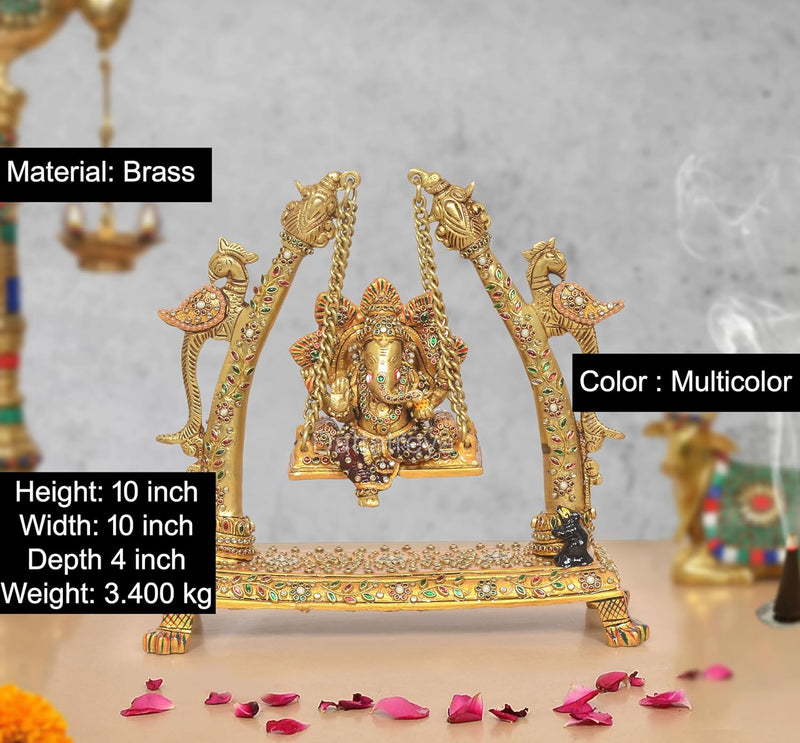 Brass Ganesha Swinging Jhula Idol (Height 10 Inch)