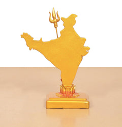 Mother India resin idol, multicolor, back view showing silhouette and trident on base
