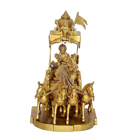 Brass Arujana Ratha Statue Idol for Home Decor Temple | Diwali | Height : 14 Inches