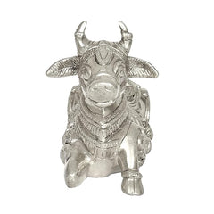 Brass Nandi cow idol statue, seated with ornate head and horns