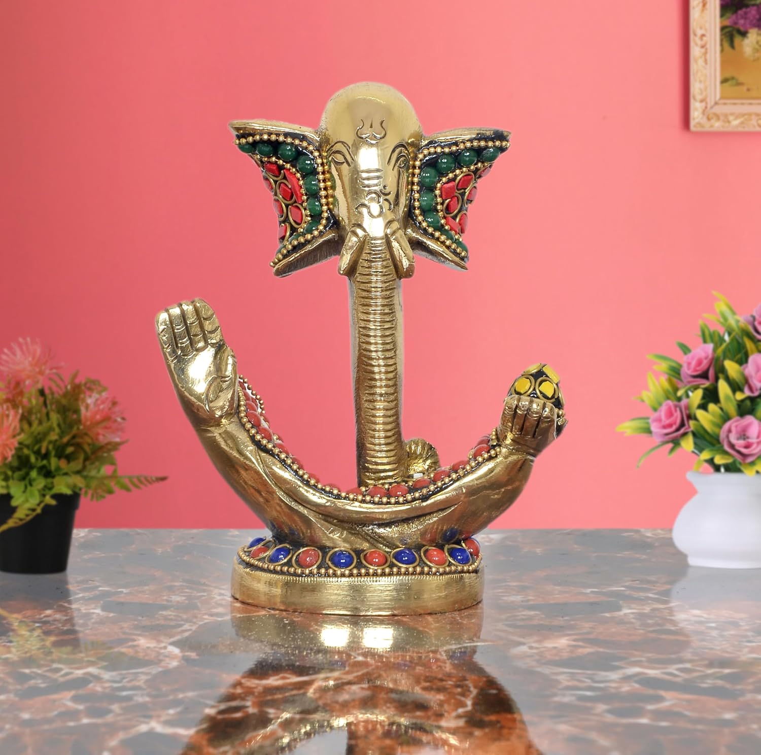 Brass Modern Ganesha Idol Ganesh Statue for Home Decor Office Entrance Temple Diwali Gift (Height : 5 inch)