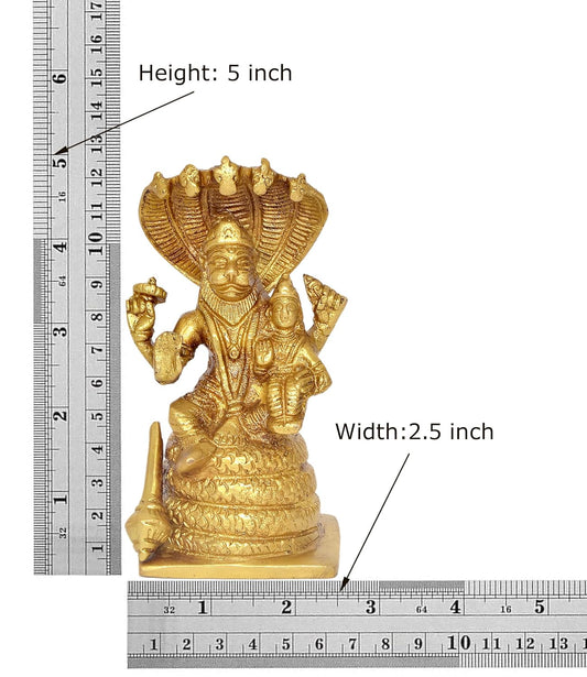 Brass Lakshmi Narasimha Statue for Home Decor Temple Office Mandir, (Height: 5 Inch)