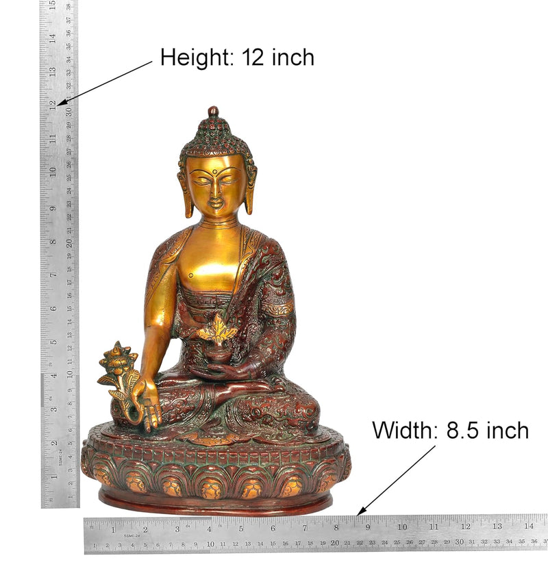 Brass Buddha Dhyan Mudra Statue Handcrafted Spiritual Decor for Home and Office Decor Meditating Buddha Idol (Height 12 Inch)