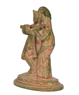 Radha-Krishna Messing-Statue, seitliche Ansicht, Radha hinter Krishna, auf Sockel