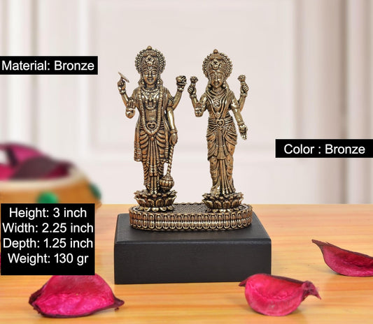 Bronze Standing Maa Lakshmi Idol and Vishnu Religious Murti (Height 3 Inch)