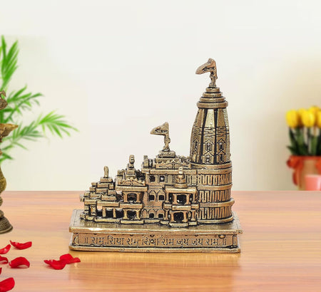 Superfine Brass Ram Mandir Architectural Model in Metal (Height: 4 Inches)