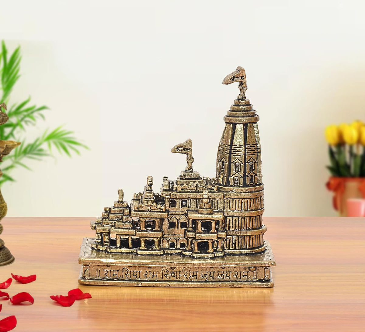 Superfine Brass Ram Mandir Architectural Model in Metal (Height: 4 Inches)