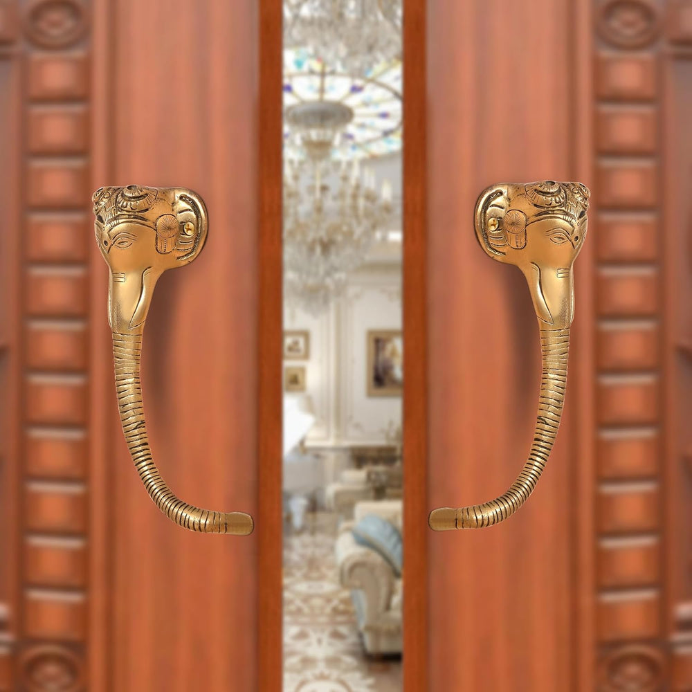 Brass Ganesha Face Door Handle Pair (Pack of 2) (Height : 9 inch)
