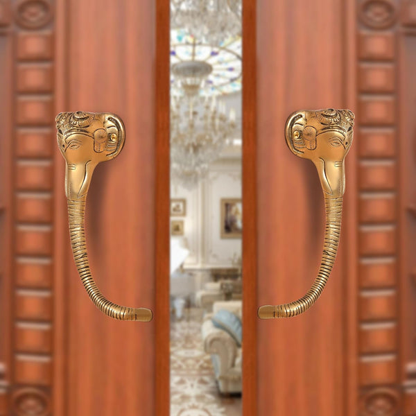 Brass Ganesha Face Door Handle Pair (Pack of 2) (Height : 9 inch)