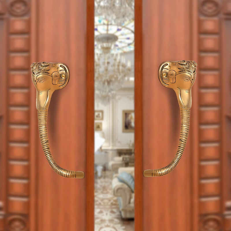 AONA Brass Ganesha Face Door Handle Pair (Pack of 2)