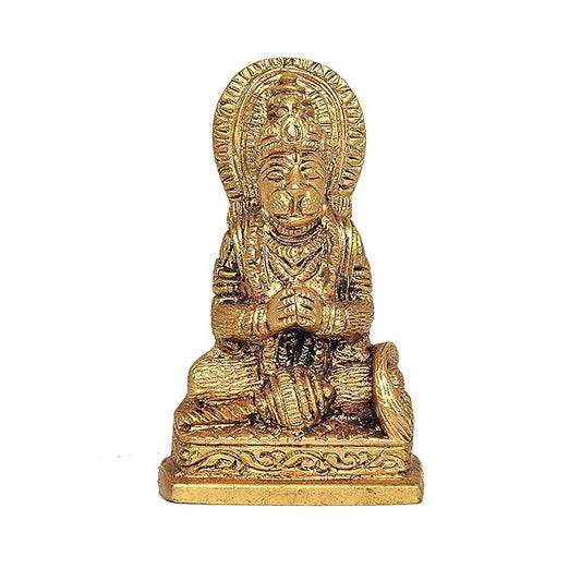 Hanuman Brass Statue Finish Idol Decorative Showpiece Handcrafted Hanuman Ji Golden Murti for Home Office and Gifting Purpose(Height: 4 Inches)