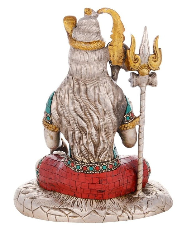 Brass Stonework Lord Shiva Shankar Sitting Idol (8.75" x 5.25" x 10" Inches) Entryway Setting