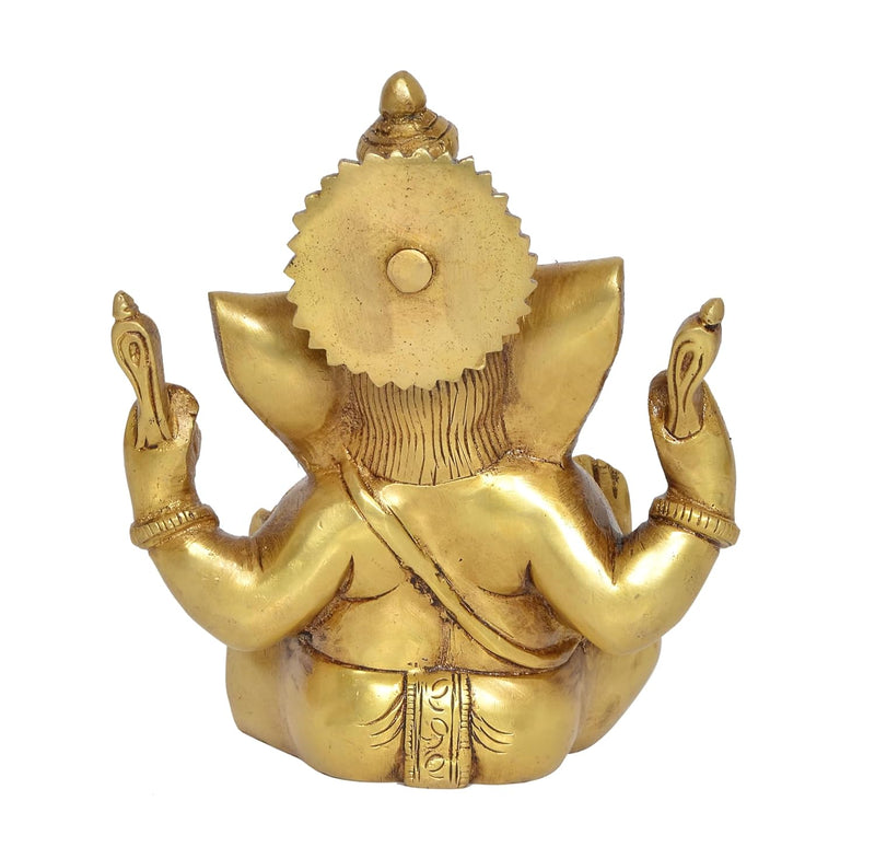 Brass Lord Ganesha Idol Sitting Ganesh Statue Decorative Sculpture for Home Decor Office Mandir Pooja Temple (Height 6 Inch)