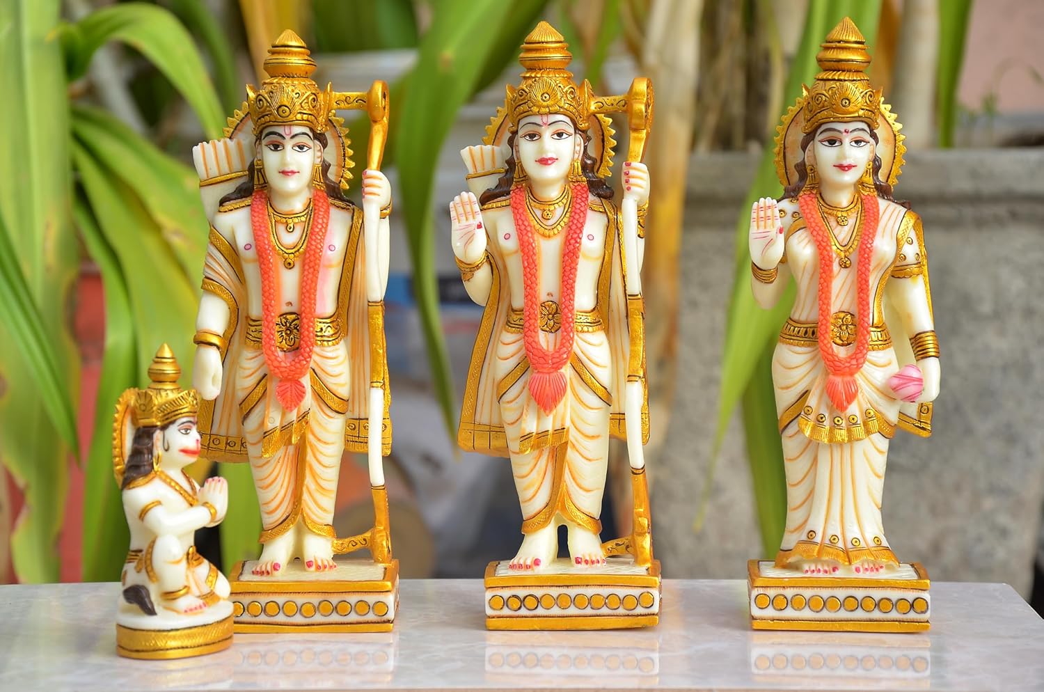 Resin Ram Darbar for Home Bhagwan Ram ji with Sita Laxman Hanuman Idol Statue Large Size Dust Marble for Home Decor Mandir Temple in Resin (Height : 10 Inch)