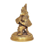Brass Garuda idol statue, three-quarter view, seated Garuda, Lord Vishnu’s vehicle