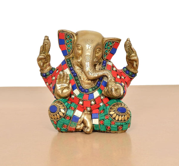 Brass Ganesha Sculpture – Spiritual Showpiece (Height 6 Inch) Study Setting