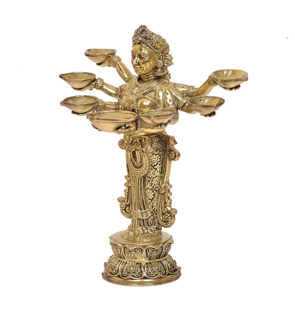 Brass Standing Ashtalakshmi Oil Lamp with 7-Wick Deepam – Traditional Hindu Puja Diya for Home Temple, Festive Décor & Diwali Gifting (Height: 8 Inches) Entryway Setting