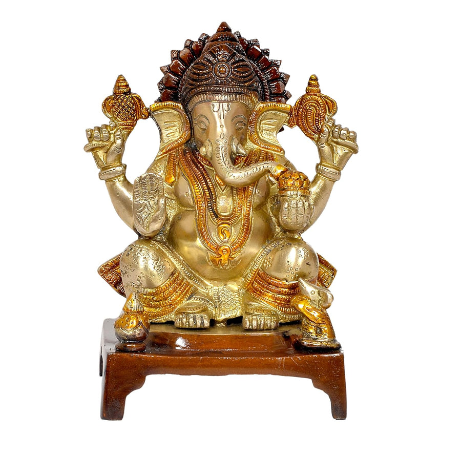 Brass Lord Ganesha Idol Ganesh Statue Decorative Sculpture for Home Office Mandir Pooja Showpiece (Height 7.5 Inch) Craft Detail