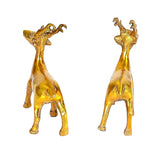 Golden brass standing deer figurines set of 2, side view, raised antlers