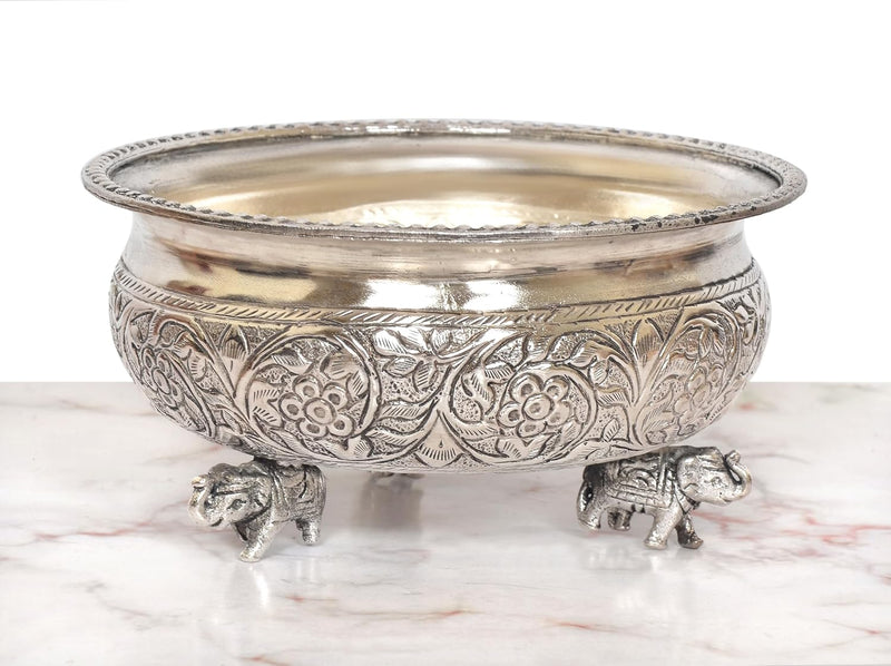 Brass Elephant with Urli Bowl (Height : 3 Inches)