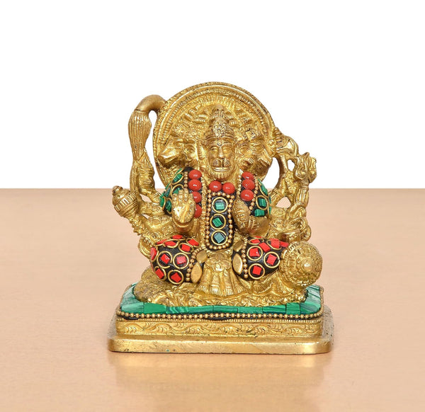 Brass Panchmukhi Hanuman Idol (Height: 4 Inch) Study Setting