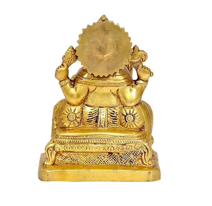 Brass Ganesha Idol Statue On Base Giving Blessings for Home Decor Temple | Height : 6 inches