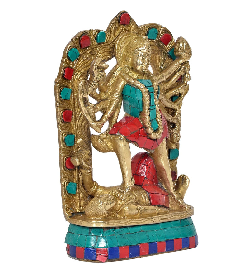 Brass Goddess Mahakali Kali MATA Idol Statues with Shivji, Home Decor Pooja Mandir (Height: 7 inch)