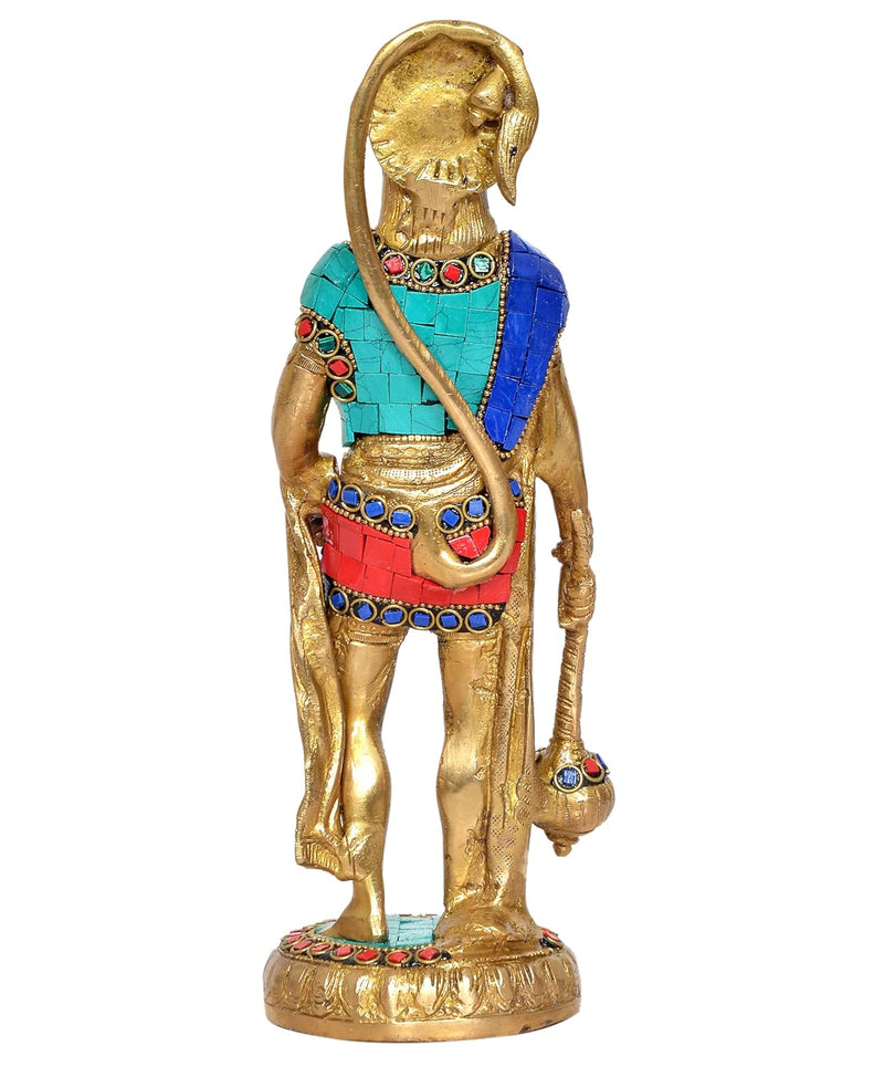 Brass Hanuman Standing with Gada Hanuman Idol - Hindu Deity Statue for Home Temple Office Decor (Height: 10 Inch)