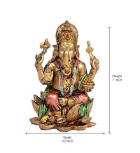 Ganesha resin statue height 7 inch, width 4.2 inch, multicolor, seated on lotus