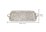 Ornate serving tray with handles, 13 in width and 7.5 in depth