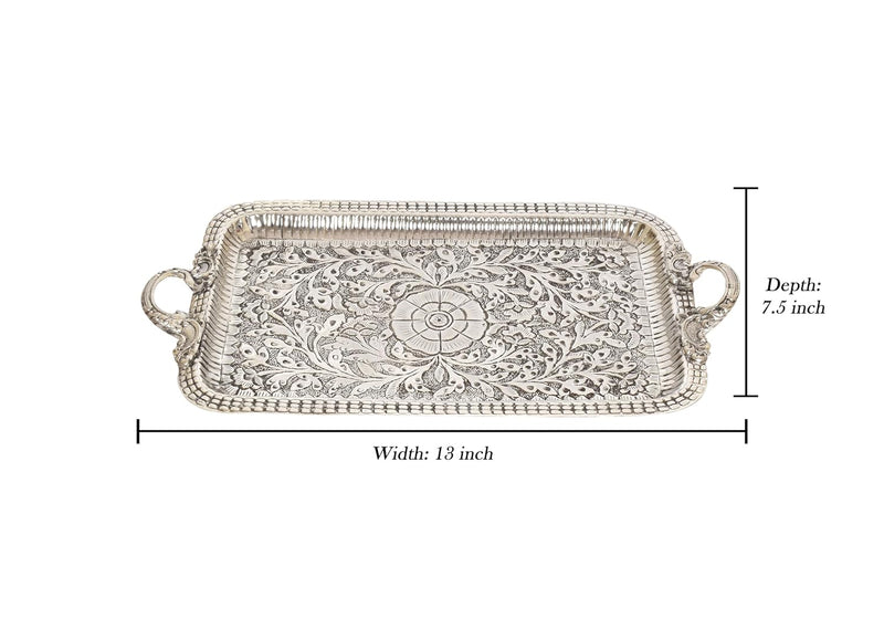 Brass Silver Plated Six Glass and One Tray for Home Kitchen (Height 4.5 Inch)