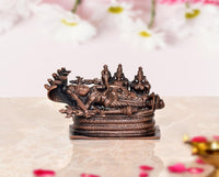 Copper Sheshashayi Vishnu statue with Lakshmi and Bhudevi, reclining on serpent