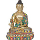 Brass Dhyan Mudra Buddha Statue Handcrafted Spiritual Decor for Home and Office Decor Meditating Buddha Idol (Height 19.5 Inch)