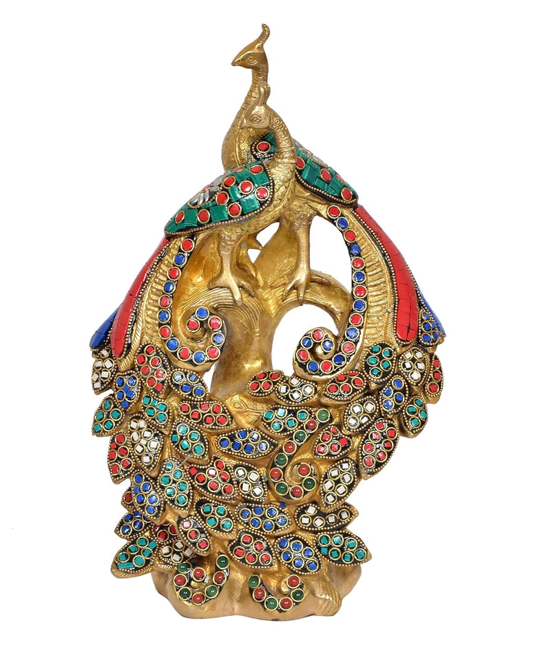 Brass Peacock Pair Showpiece for Table Decor (Height 12 Inch)