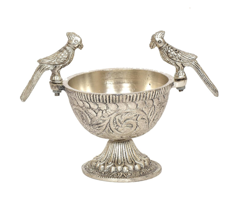 Metal Parrot Dry Fruit Bowl with Tray Silver Polish (Height: 5 inch)