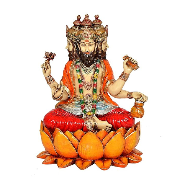 Poly Resin Lord Brahma Ji Statue Home Decoration Multicolor Height 7.5" Inch